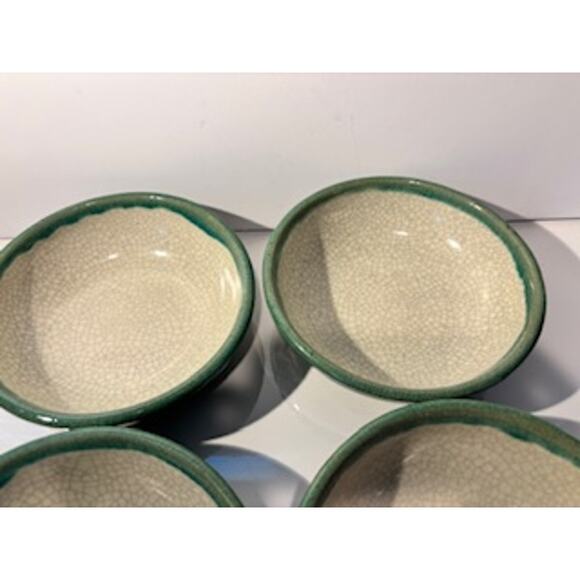 Pier 1 Crackle Collection Distressed Coupe Cereal Bowl Pottery Green Tan 6.75" - Picture 6 of 12